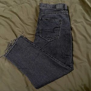 American Eagle Mom Jeans | black distressed, raw hem, high waisted | size 10